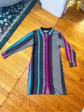 Presley Skye Striped Vertical Button-Down Shirt Dress Vintage Retro PXS